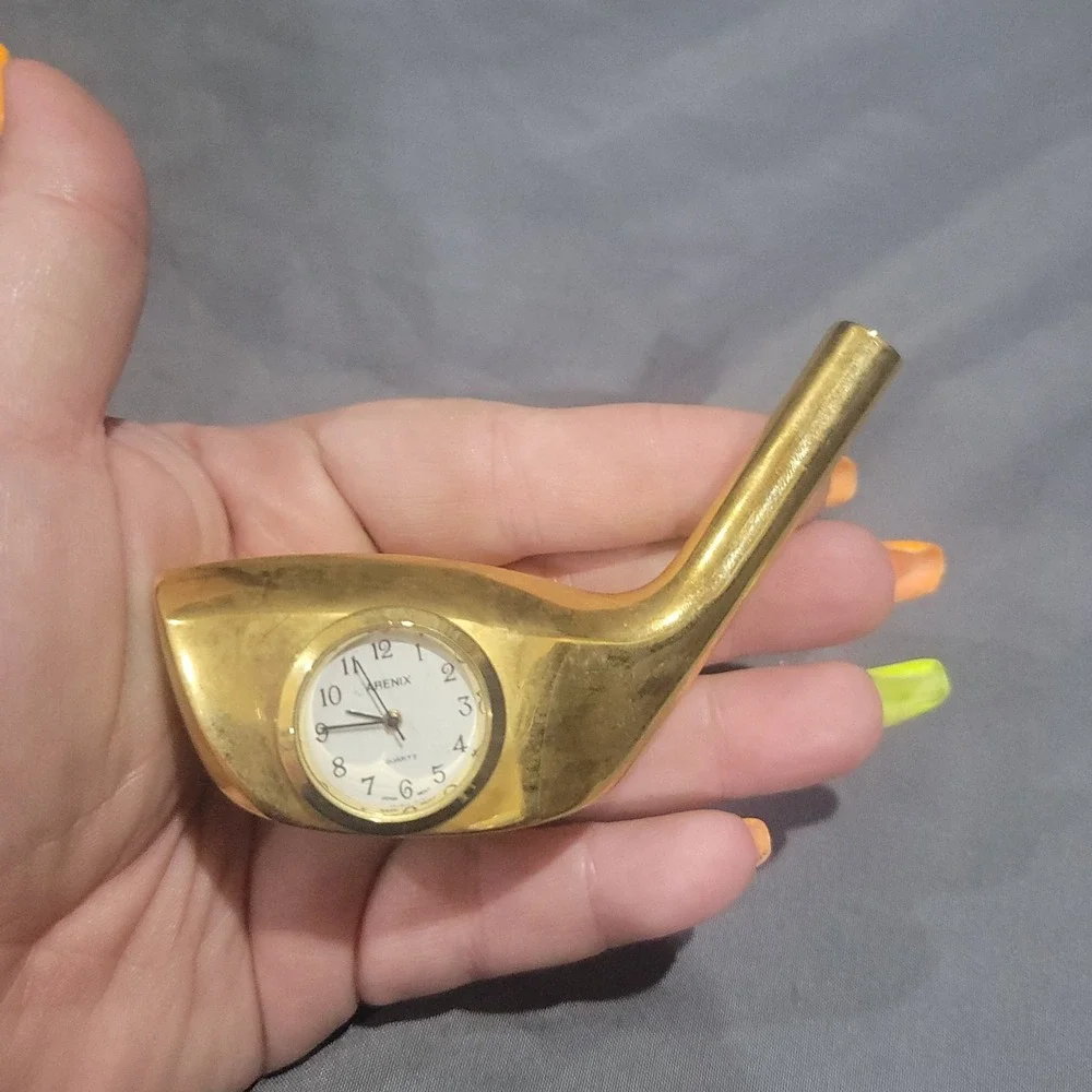 Arenix Gold Tone Golf Club Desk Clock Mini